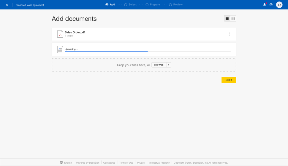 docusign sending upload