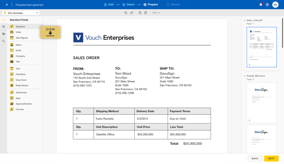 docusign dragging and dropping form fields