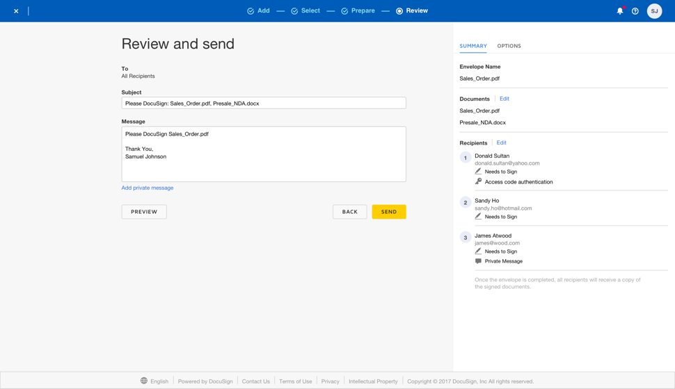 docusign sending review