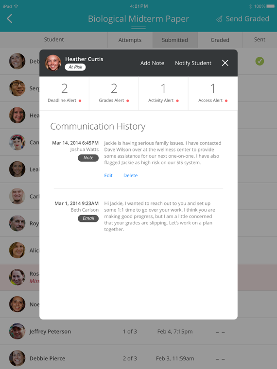 grader app retention center message overview